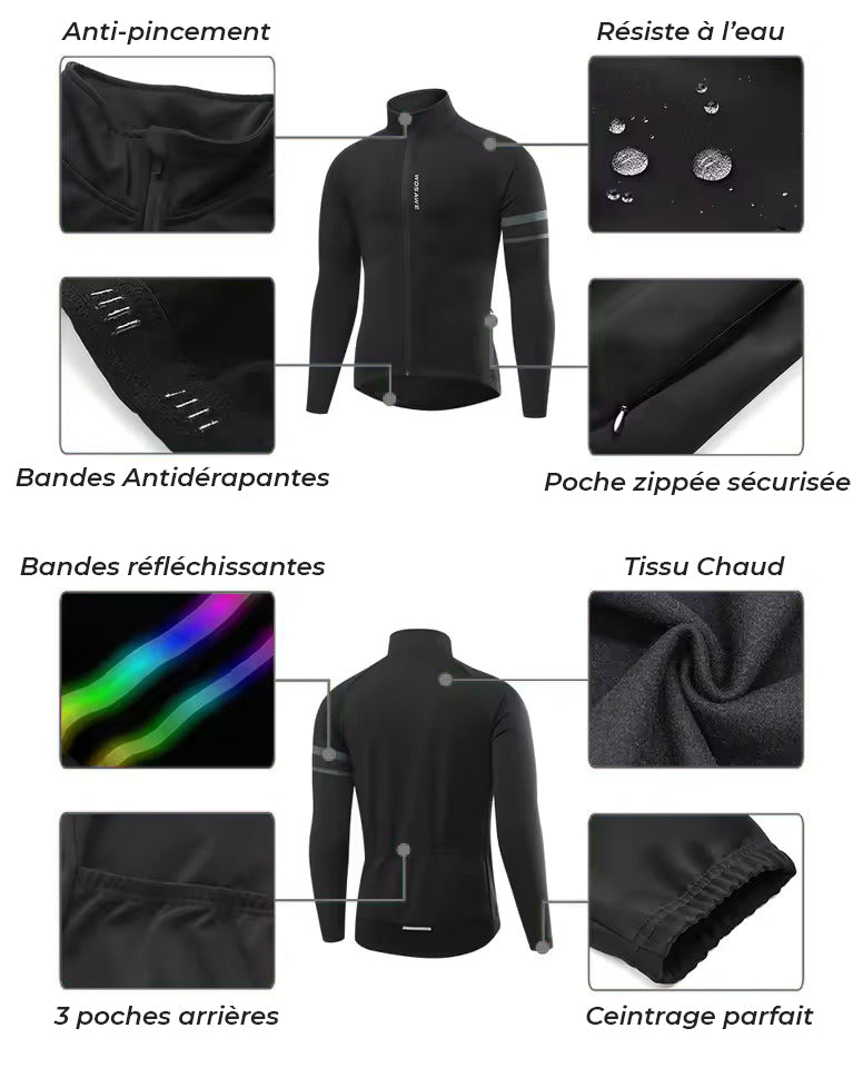 Thermo+ PRO - Veste Cyclisme Hiver Chaude - Noir