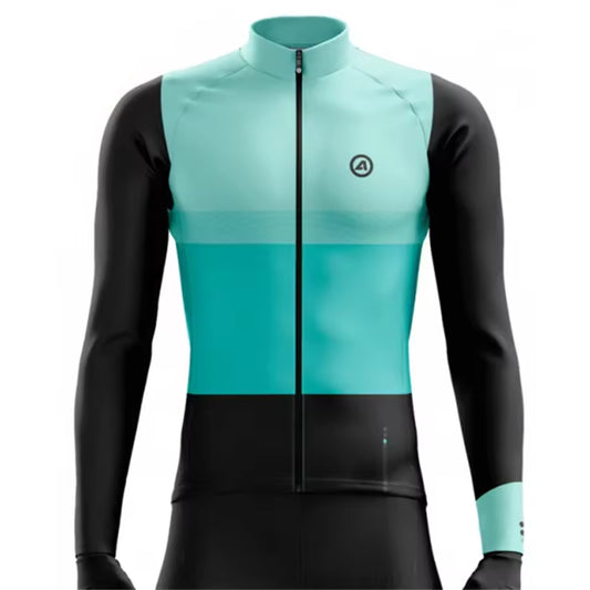 Maillot Thermique Long Cyclisme Noir/Vert - Thermo+