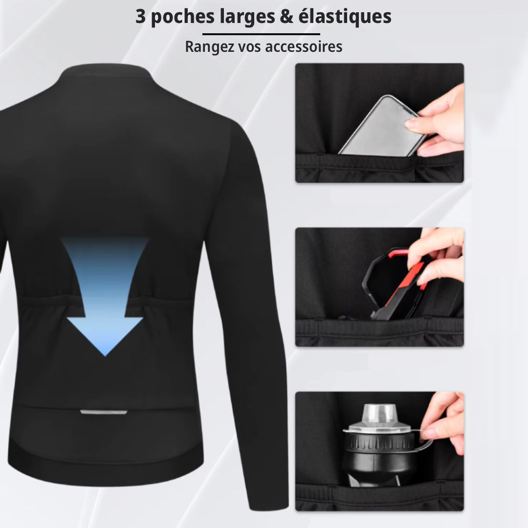Maillot Thermique Long Cyclisme Noir - ThermoPro+