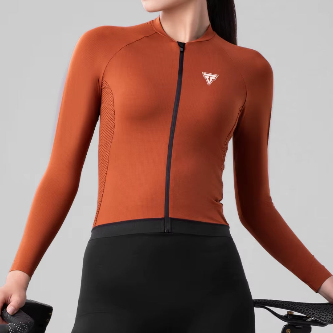 Maillot Long Léger Cyclisme Femme Marron - ProRace+