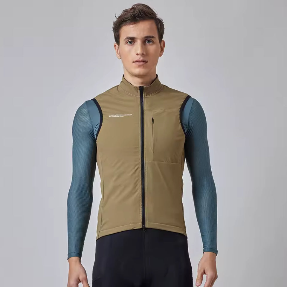 Men's Cycling Sleeveless Thermal Vest Beige - ThermoPro+