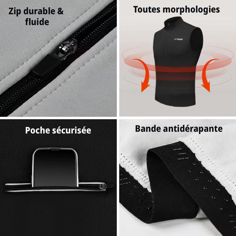 Gilet Thermique Sans Manche Poche Zip Cyclisme Noir - ThermoPro