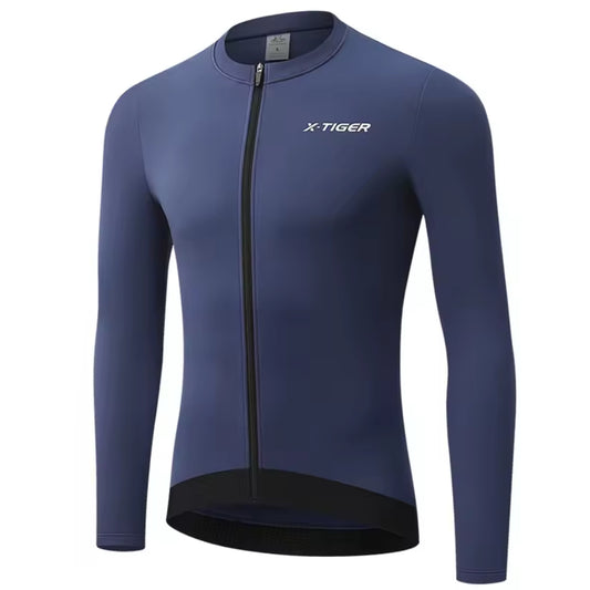 Maillot Thermique Long Cyclisme Bleu Marine - ThermoPro+
