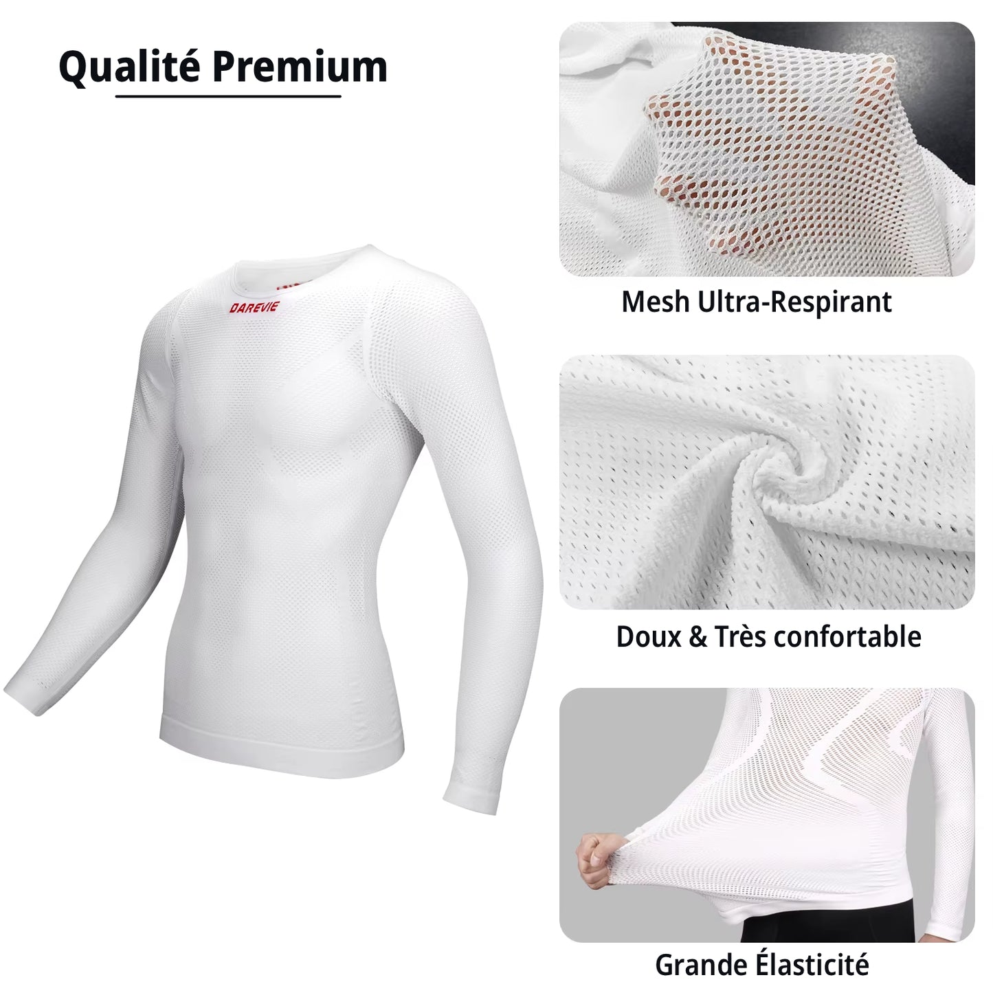 Sous Maillot Technique Léger Long Cyclisme Blanc - ProRace+